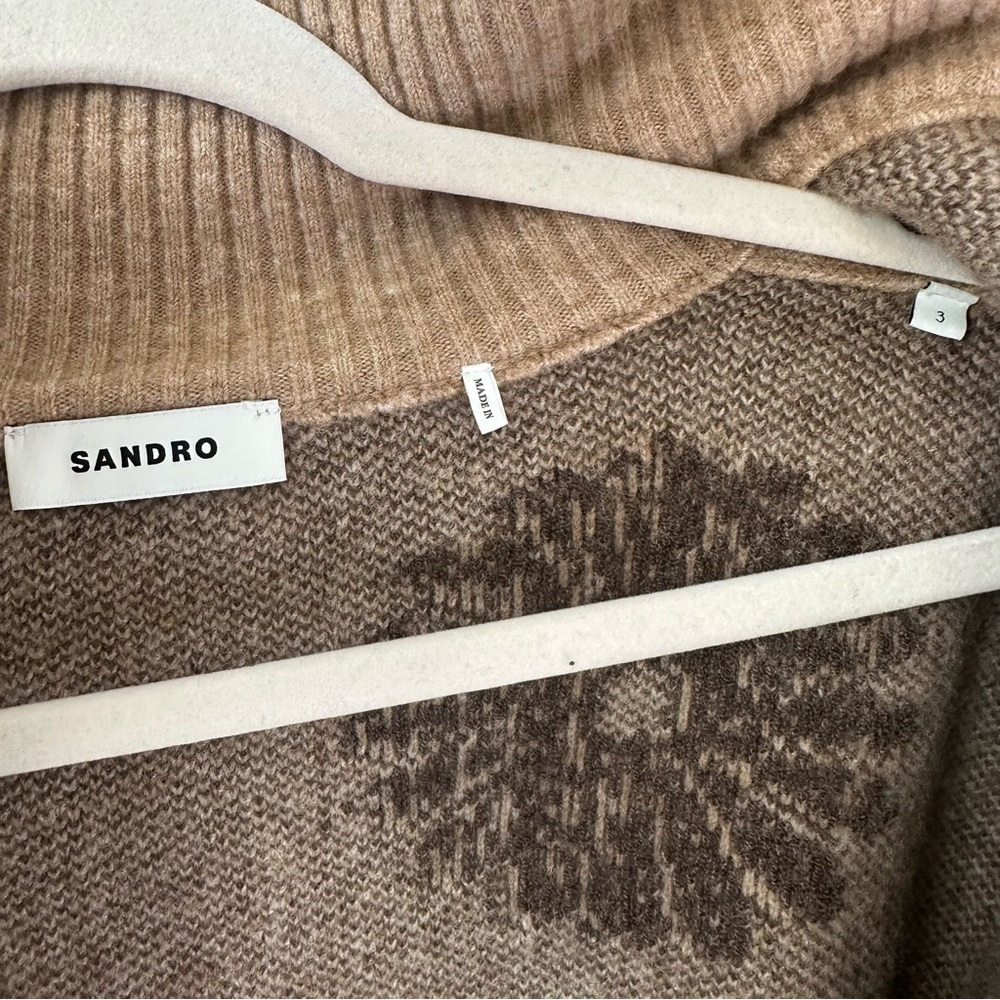 Sandro Silas Wool-Blend Floral Zip-Up Trucker-Style Knit Sweater SZ 3, L - Picture 5 of 8